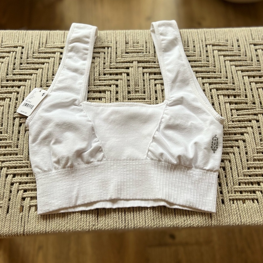 Free People Movement SQUARE NECK GOOD KARMA BRA in WHITE